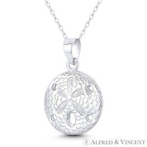 Sand Dollar Ocean Sealife Charm Pendant in .925 Sterling Silver